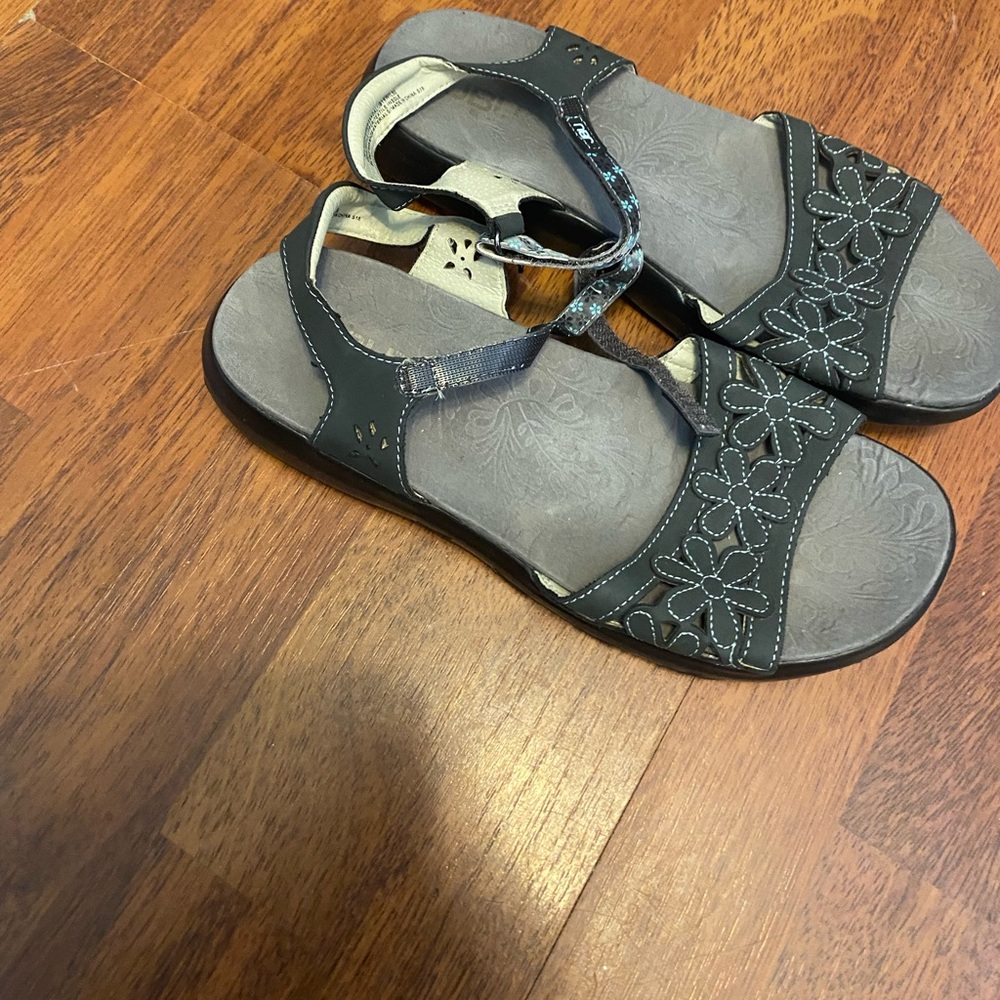 Women’s sandals. Dark gray with blue accents brand new
